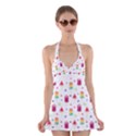 Popsicle Juice Watercolor with fruit berries and cherries summer pattern Halter Dress Swimsuit  View1