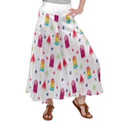 Popsicle Juice Watercolor With Fruit Berries And Cherries Summer Pattern Satin Palazzo Pants by genx