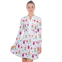 Popsicle Juice Watercolor With Fruit Berries And Cherries Summer Pattern Long Sleeve Panel Dress by genx