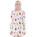 Popsicle Juice Watercolor with fruit berries and cherries summer pattern Velvet Long Sleeve Shoulder Cutout Dress View1