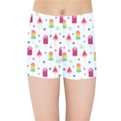 Popsicle Juice Watercolor With Fruit Berries And Cherries Summer Pattern Kids  Sports Shorts by genx