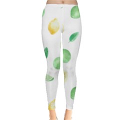 Lemon And Limes Yellow Green Watercolor Fruits With Citrus Leaves Pattern Leggings  by genx