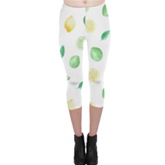 Lemon And Limes Yellow Green Watercolor Fruits With Citrus Leaves Pattern Capri Leggings  by genx