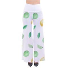 Lemon And Limes Yellow Green Watercolor Fruits With Citrus Leaves Pattern So Vintage Palazzo Pants by genx