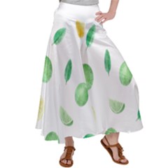 Lemon And Limes Yellow Green Watercolor Fruits With Citrus Leaves Pattern Satin Palazzo Pants by genx