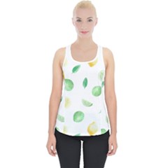 Lemon And Limes Yellow Green Watercolor Fruits With Citrus Leaves Pattern Piece Up Tank Top by genx