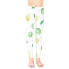 Lemon And Limes Yellow Green Watercolor Fruits With Citrus Leaves Pattern Kids  Legging by genx