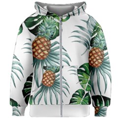 Pineapple Tropical Jungle Giant Green Leaf Watercolor Pattern Kids  Zipper Hoodie Without Drawstring by genx