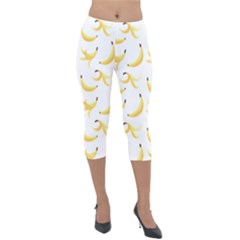 Yellow Banana And Peels Pattern With Polygon Retro Style Lightweight Velour Capri Leggings  by genx