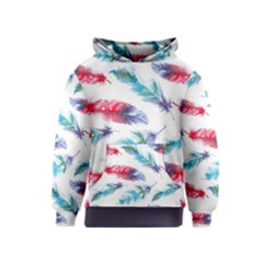 Feathers Boho Style Purple Red And Blue Watercolor Kids  Pullover Hoodie by genx