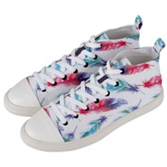 Feathers Boho Style Purple Red And Blue Watercolor Men s Mid-top Canvas Sneakers by genx