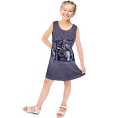 Odin On His Throne With Ravens Wolf On Black Stone Texture Kids  Tunic Dress by snek