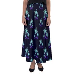 Dark Floral Drawing Print Pattern Flared Maxi Skirt by dflcprintsclothing