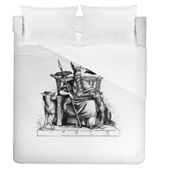 Odin On His Throne With Ravens Wolf On Black Stone Texture Duvet Cover (queen Size) by snek