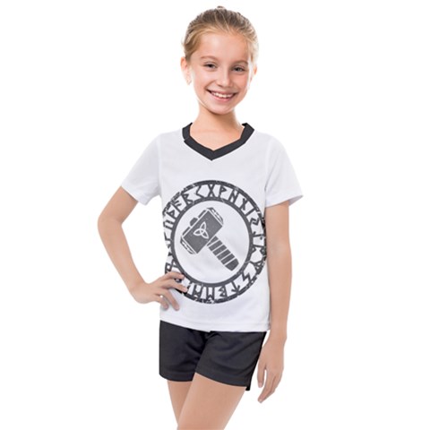 Thor Hammer With Runes Valhalla Tristella Viking Norse Mythology Mjolnir  Kids  Mesh Tee And Shorts Set by snek