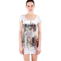 Hong Kong Skyline Watercolor Painting Poster Short Sleeve Bodycon Dress View1