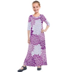 Purple Dahlias Design Kids  Quarter Sleeve Maxi Dress by WensdaiAmbrose