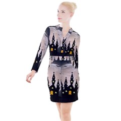 Halloween Illustration Decoration Button Long Sleeve Dress by Pakrebo