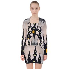 Halloween Illustration Decoration V-neck Bodycon Long Sleeve Dress by Pakrebo