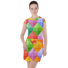 Background Colorful Geometric Triangle Rainbow Drawstring Hooded Dress by HermanTelo