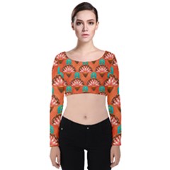 Background Floral Pattern Red Velvet Long Sleeve Crop Top by HermanTelo