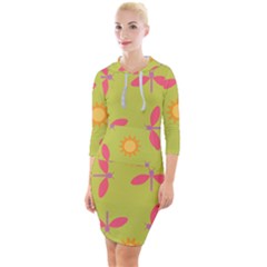 Dragonfly Sun Flower Seamlessly Quarter Sleeve Hood Bodycon Dress by HermanTelo