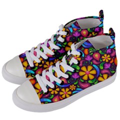 Floral Paisley Background Flower Purple Women s Mid-top Canvas Sneakers by HermanTelo