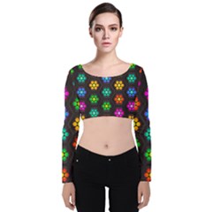 Pattern Background Colorful Design Velvet Long Sleeve Crop Top by HermanTelo