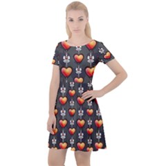 Love Heart Background Valentine Cap Sleeve Velour Dress  by HermanTelo