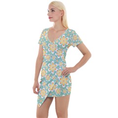 Seamless Pattern Floral Pastels Short Sleeve Asymmetric Mini Dress by HermanTelo