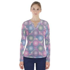 Seamless Pattern Pastels Background V-neck Long Sleeve Top by HermanTelo