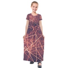 Light Fiber Black Fractal Art Kids  Short Sleeve Maxi Dress by HermanTelo