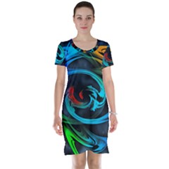 Rainbow Fractal Clouds Stars Short Sleeve Nightdress by HermanTelo