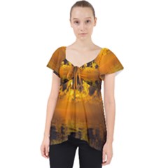 Sunset Reflection Birds Clouds Sky Lace Front Dolly Top by HermanTelo