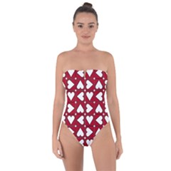 Graphic Heart Pattern Red White Tie Back One Piece Swimsuit by HermanTelo