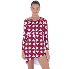 Graphic Heart Pattern Red White Asymmetric Cut-out Shift Dress by HermanTelo