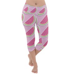 Melons Pattern Food Fruits Melon Lightweight Velour Capri Yoga Leggings by Pakrebo