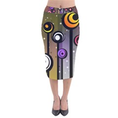 Abstract Flora Pinks Yellows Velvet Midi Pencil Skirt by Pakrebo