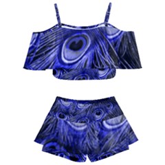 Peacock Feathers Color Plumage Kids  Off Shoulder Skirt Bikini by Pakrebo