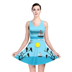 Birds Sun Tree Animal Black Tree Reversible Skater Dress by HermanTelo