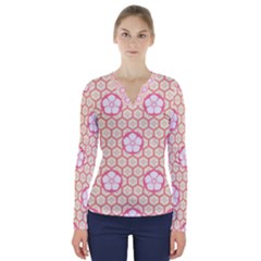 Floral Design Seamless Wallpaper V-neck Long Sleeve Top by HermanTelo