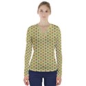 Hexagonal Pattern Unidirectional Yellow V-Neck Long Sleeve Top View1