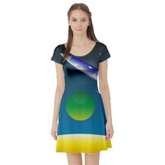 Rocket Spaceship Space Short Sleeve Skater Dress by HermanTelo