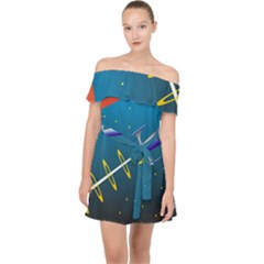 Rocket Spaceship Space Galaxy Off Shoulder Chiffon Dress by HermanTelo