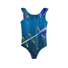 Rocket Spaceship Space Galaxy Kids  Frill Swimsuit by HermanTelo