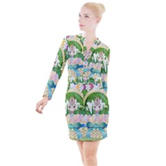 Graphic Easter Easter Basket Spring Button Long Sleeve Dress by Pakrebo