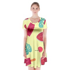 Watermelon Leaves Strawberry Short Sleeve V-neck Flare Dress by Pakrebo