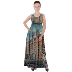 Architecture City Building Travel Empire Waist Velour Maxi Dress by Pakrebo