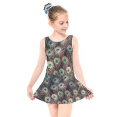 Bird Peacock Tail Feathers Kids  Skater Dress Swimsuit by Pakrebo