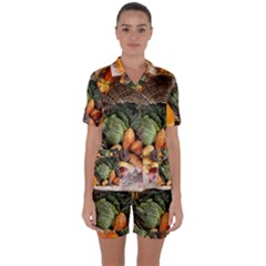 Pumpkin Vegetables Autumn Satin Short Sleeve Pyjamas Set by Pakrebo